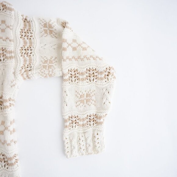 Vintage Liz Sport Cream Tan Knit Grandmacore 100% Cotton Crewneck Sweater M - Picture 5 of 10